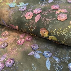 Bawełniana tkanina TIE DYE EMBROIDERY Poppy design N