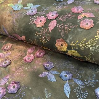 Bawełniana tkanina TIE DYE EMBROIDERY Poppy design N