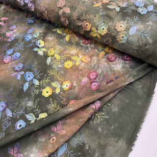 Bawełniana tkanina TIE DYE EMBROIDERY Poppy design N