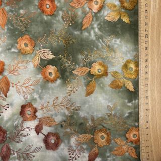 Bawełniana tkanina TIE DYE EMBROIDERY Poppy design O