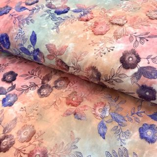 Bawełniana tkanina TIE DYE EMBROIDERY Poppy design R