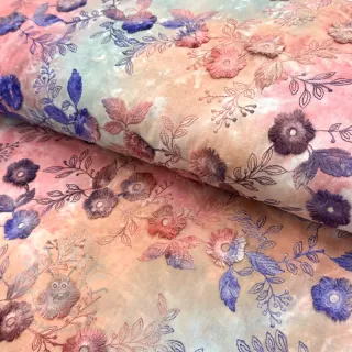 Bawełniana tkanina TIE DYE EMBROIDERY Poppy design R