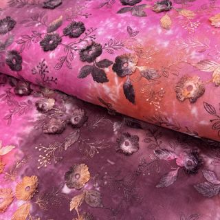 Bawełniana tkanina TIE DYE EMBROIDERY Poppy design Q