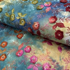 Bawełniana tkanina TIE DYE EMBROIDERY Poppy design S