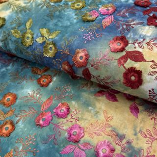 Bawełniana tkanina TIE DYE EMBROIDERY Poppy design S