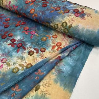 Bawełniana tkanina TIE DYE EMBROIDERY Poppy design S