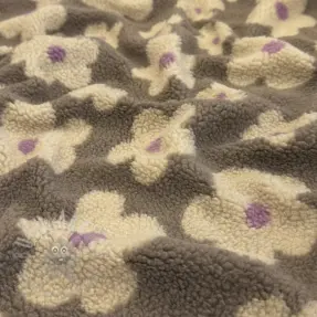 Tkanina płaszczowa TEDDY JACQUARD Flowers taupe/beige