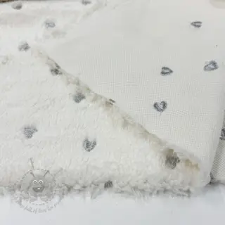 Tkanina płaszczowa TEDDY Tossed hearts silver