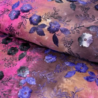 Bawełniana tkanina TIE DYE EMBROIDERY Poppy design A