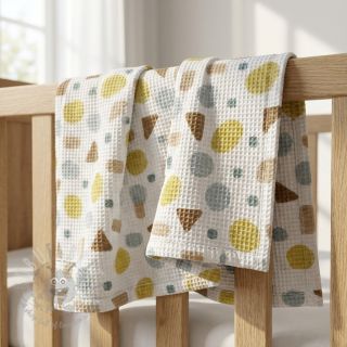 Wafel bawełniany Shapes yellow digital print