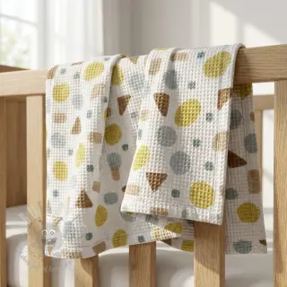 Wafel bawełniany Shapes yellow digital print