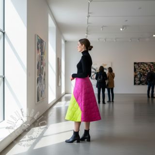 Pikowana tkanina Graphic square pink lime