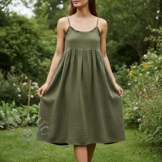 Muślin double gauze dark moss green
