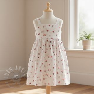 Muślin double gauze Fruits cherry white