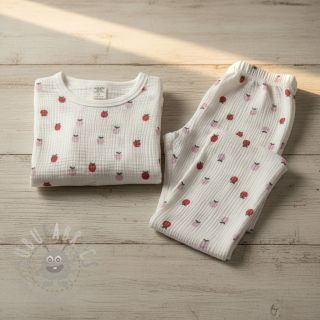 Muślin double gauze Fruits apple white