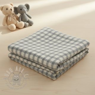 Muślin double gauze LINEN YARN DYED Checks grey natural
