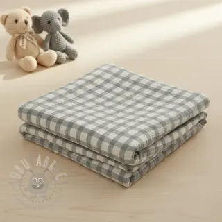 Muślin double gauze LINEN YARN DYED Checks grey natural