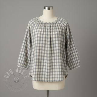 Muślin double gauze LINEN YARN DYED Checks grey natural