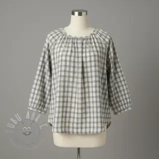 Muślin double gauze LINEN YARN DYED Checks grey natural