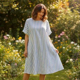 Muślin double gauze YARN DYED Line blue