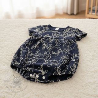 Muślin double gauze EMBROIDERY Climbing flowers navy