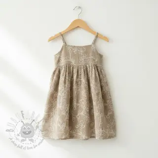 Muślin double gauze EMBROIDERY Climbing flowers beige