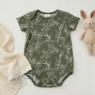 Muślin double gauze EMBROIDERY Climbing flowers pickle