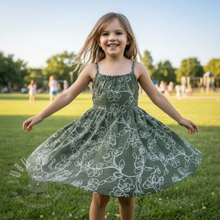 Muślin double gauze EMBROIDERY Climbing flowers pickle