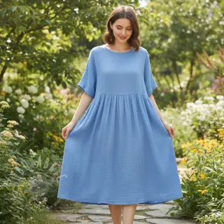 Muślin double gauze royal blue ORGANIC