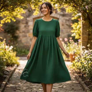 Muślin double gauze dark green ORGANIC