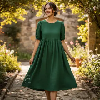 Muślin double gauze dark green ORGANIC