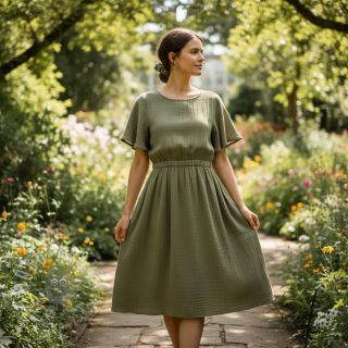 Muślin double gauze moss green ORGANIC