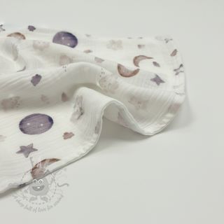 Muślin double gauze Moon white digital print ORGANIC