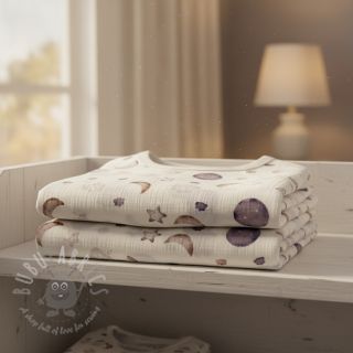 Muślin double gauze Moon white digital print ORGANIC