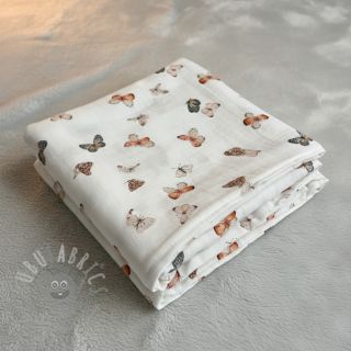 Muślin double gauze Butterflies white digital print