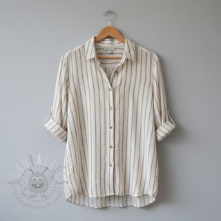 Muślin double gauze YARN DYED Thin strip beige