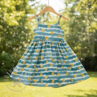 Muślin double gauze Happy faces jeans digital print