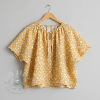 Muślin double gauze JACQUARD Dots dark yellow
