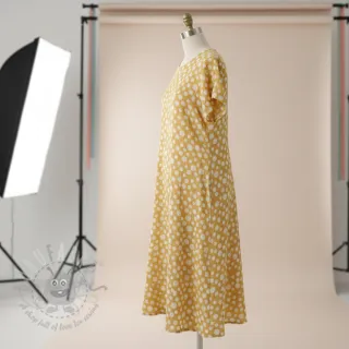 Muślin double gauze JACQUARD Dots dark yellow