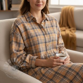 Muślin double gauze Double sided CHECKS multicolour brown