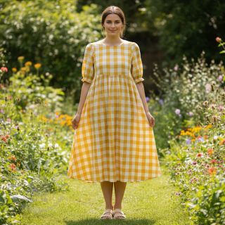 Muślin double gauze Double sided CHECKS MINI ochre