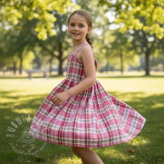 Muślin double gauze Double sided CHECKS pink