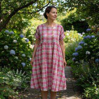 Muślin double gauze Double sided CHECKS pink