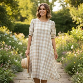 Muślin double gauze Double sided CHECKS MINI beige