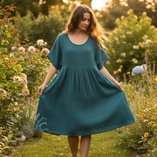 Muślin double gauze petrol