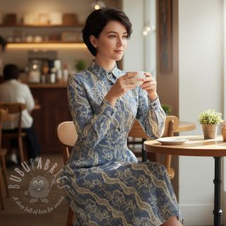 Bawełniana tkanina JEANS EMBROIDERY Flora design B