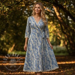 Bawełniana tkanina JEANS EMBROIDERY Flora design B