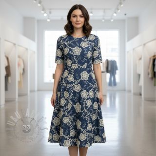 Bawełniana tkanina JEANS EMBROIDERY Flora design C