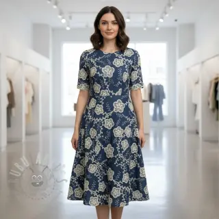 Bawełniana tkanina JEANS EMBROIDERY Flora design C
