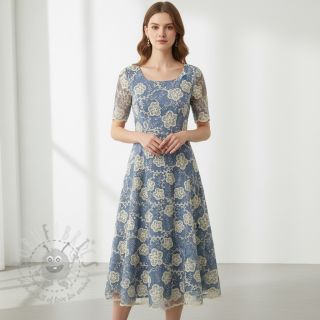 Bawełniana tkanina JEANS EMBROIDERY Flora design D